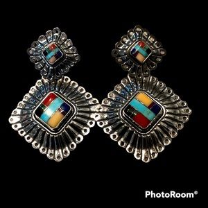 Vintage Sterling Inlaid Native American Earrings